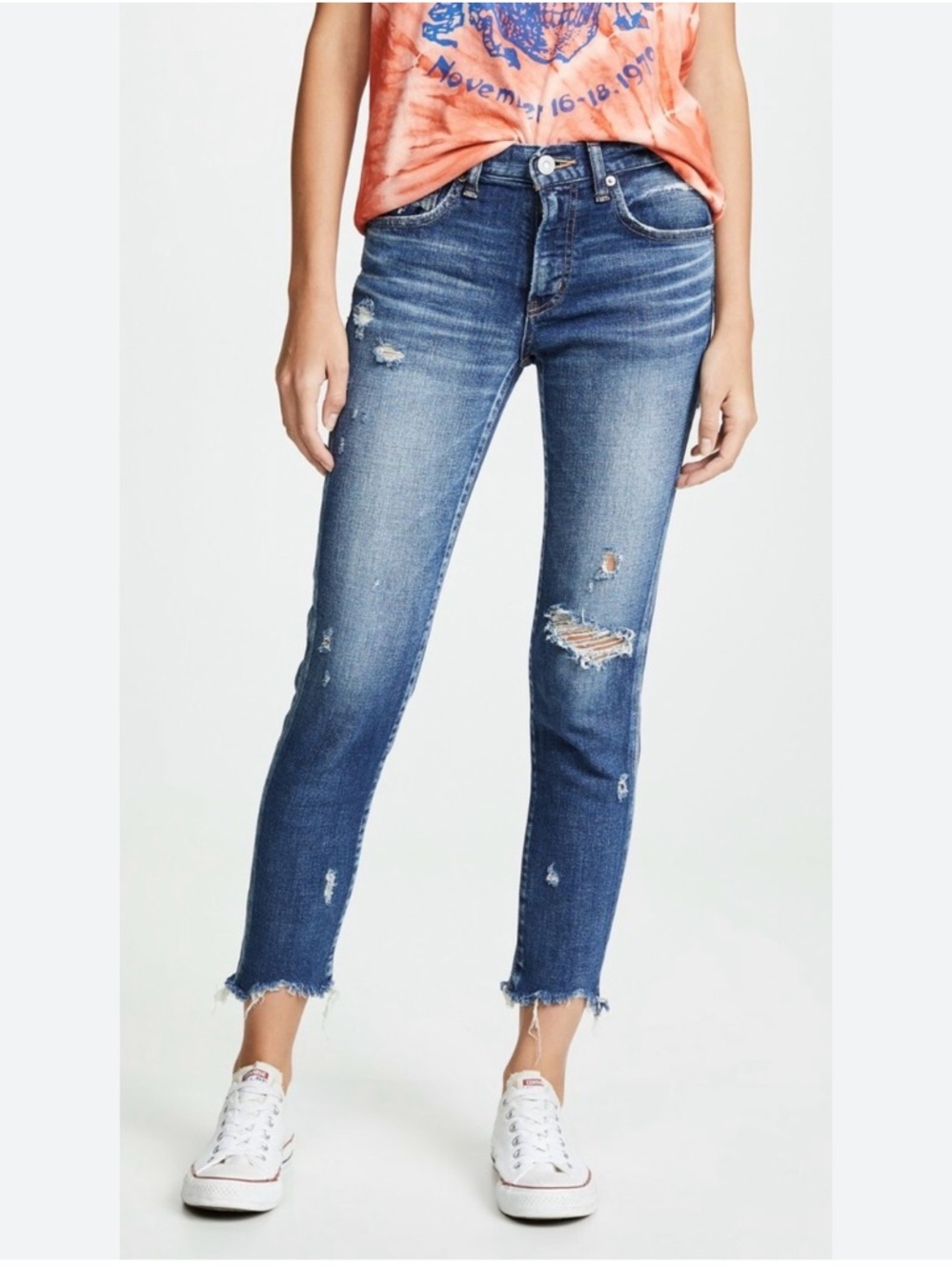 MOUSSY VINTAGE Glendele Skinny Leg Distressed Raw Hem Jeans Size 25